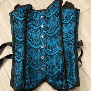 Turquoise and black lace underbust corset